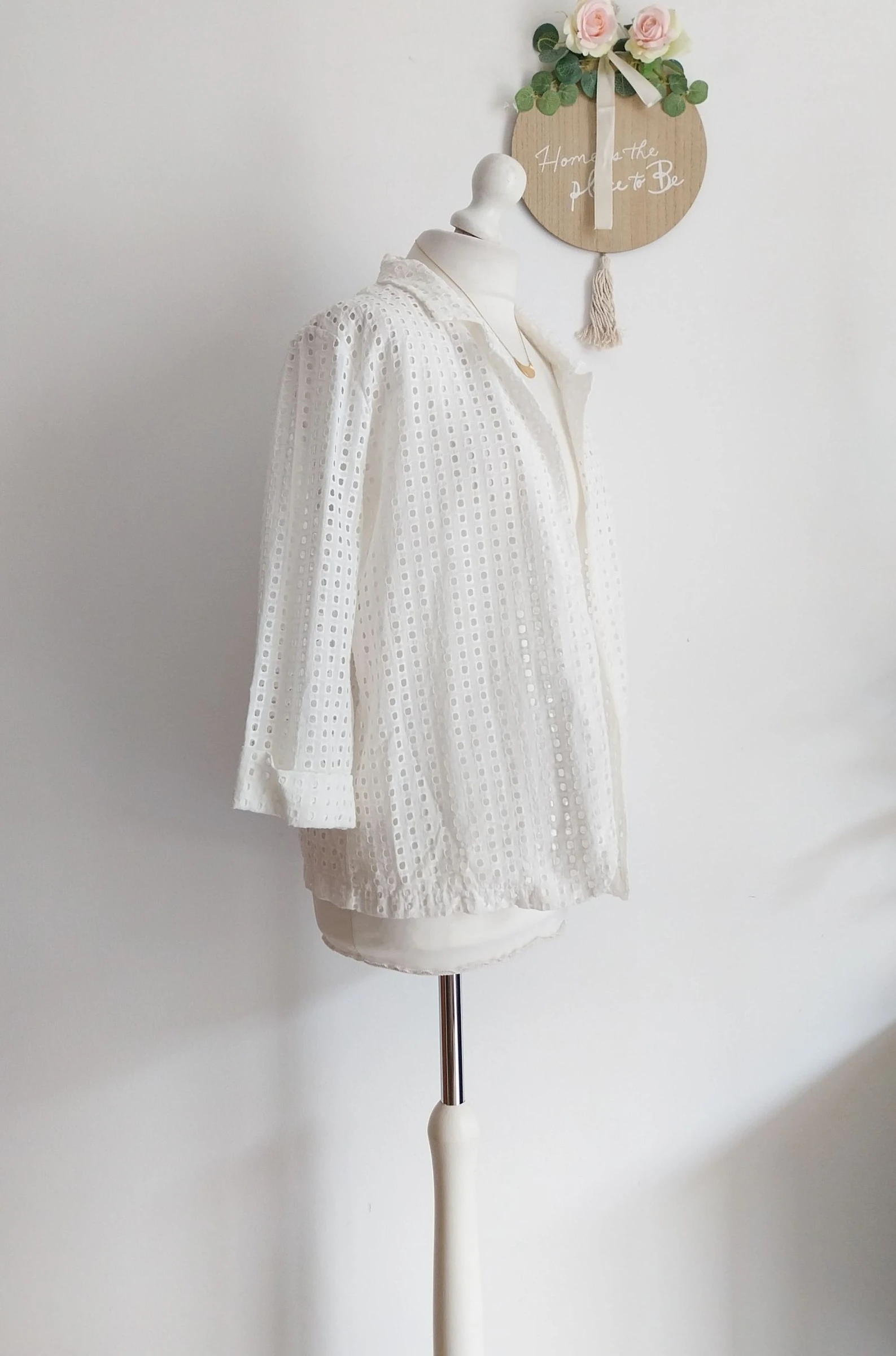 Chaqueta bohemia blanca ajourada 100% algodón Talla 40 Victoria – photo 6